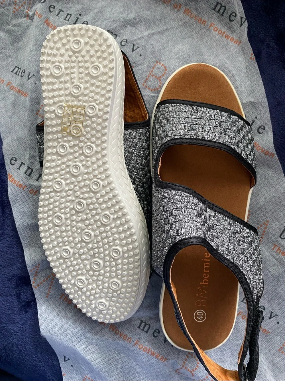 bernie mev. Gray Woven Hook-and-Loop Comfort Sandals